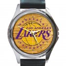 Los Angeles Lakers Basketball Court Logo Unisex Round Metal Watch