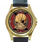 Five Finger Death Punch Decade Of Destruction Logo Unisex Round Gold Metal Watch