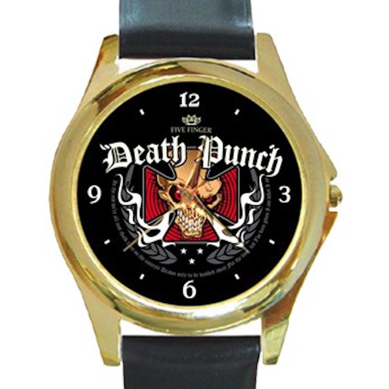 Five Finger Death Punch Iron Cross Unisex Round Gold Metal Watch