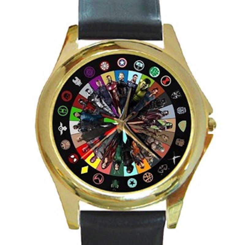 Marvel Superheroes Symbols Unisex Round Gold Metal Watch