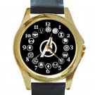 Marvel Avengers Movie Tags Unisex Round Gold Metal Watch