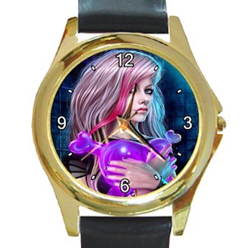 Avril Lavigne Rock Singer Art Print Unisex Round Gold Metal Watch