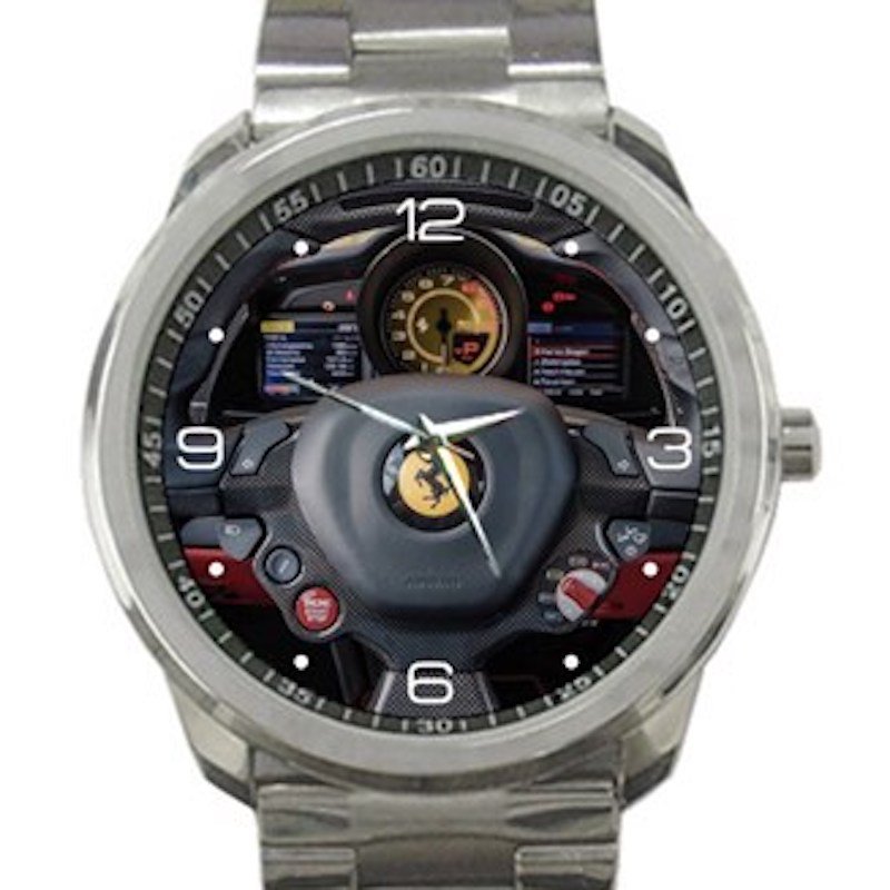 2016 Ferrari 488 GTB Car Steering Wheel Unisex Stainless Steel Sport Metal Watch