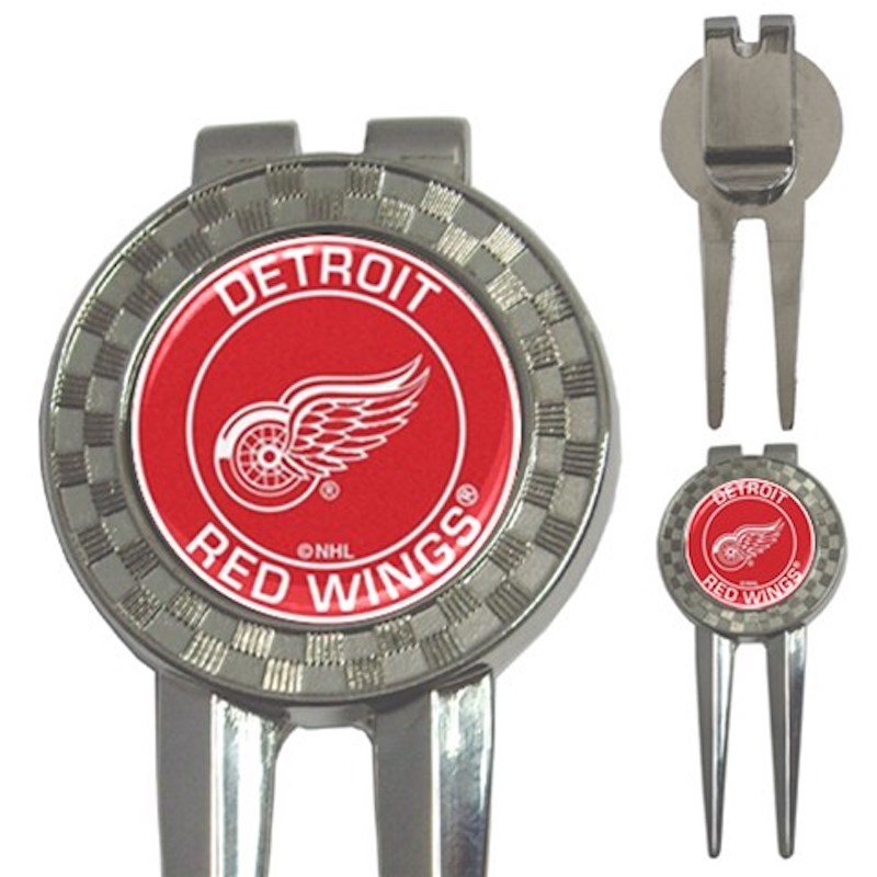Detroit Red Wings Round Logo High Quality Metal Chrome 3-in-1 Golf Divot