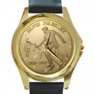 Elvis Presley 1935-1977 Unisex Round Gold Metal Watch-Leather Band