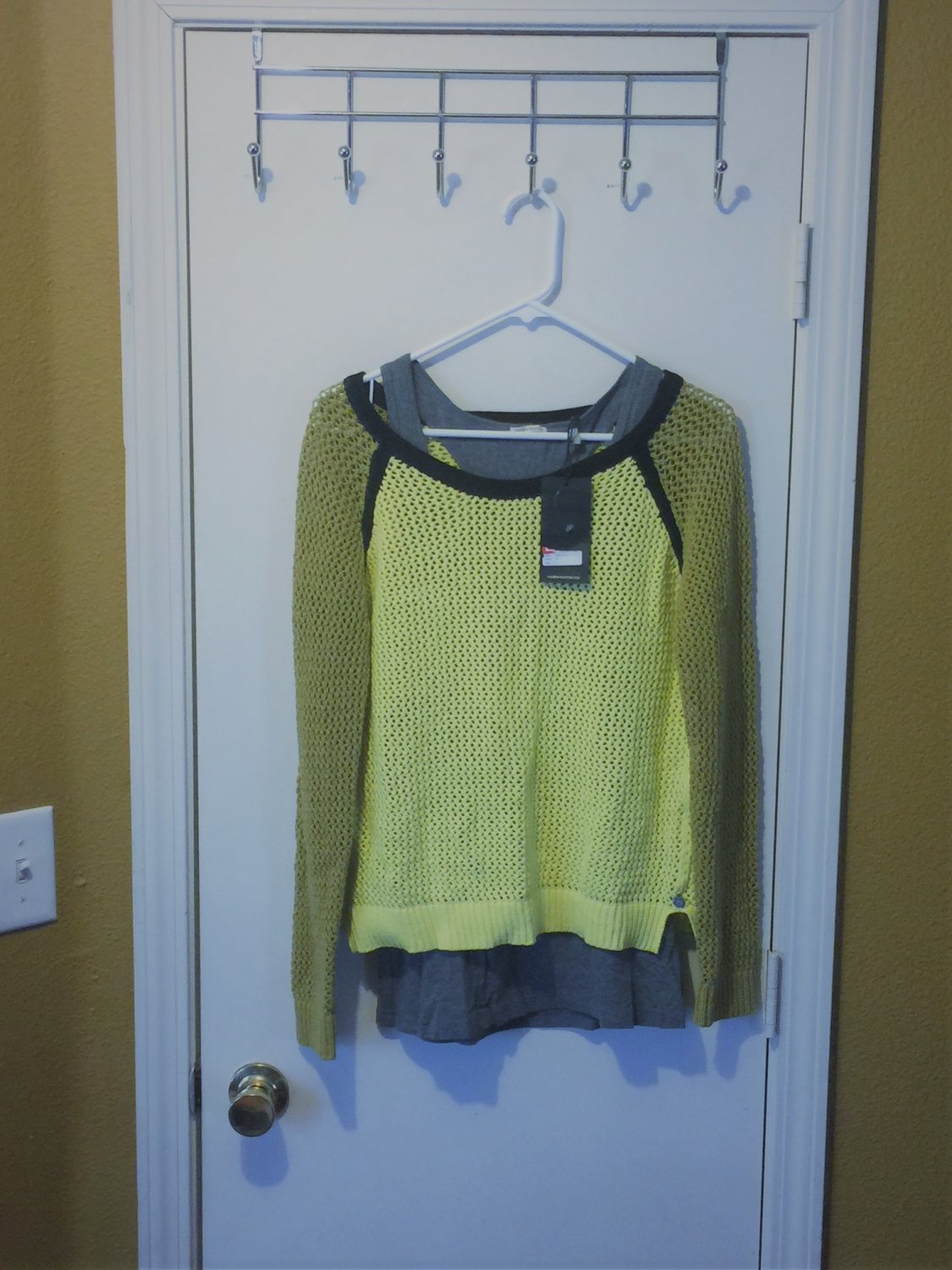 Maison Scotch (size SMALL) Green Colorblock Mesh Knit Long-Sleeve Top NWT