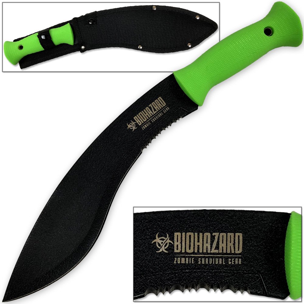 Wartech Zombie Killer Jungle Kukri Machete Knife Full Tang HiVis Green