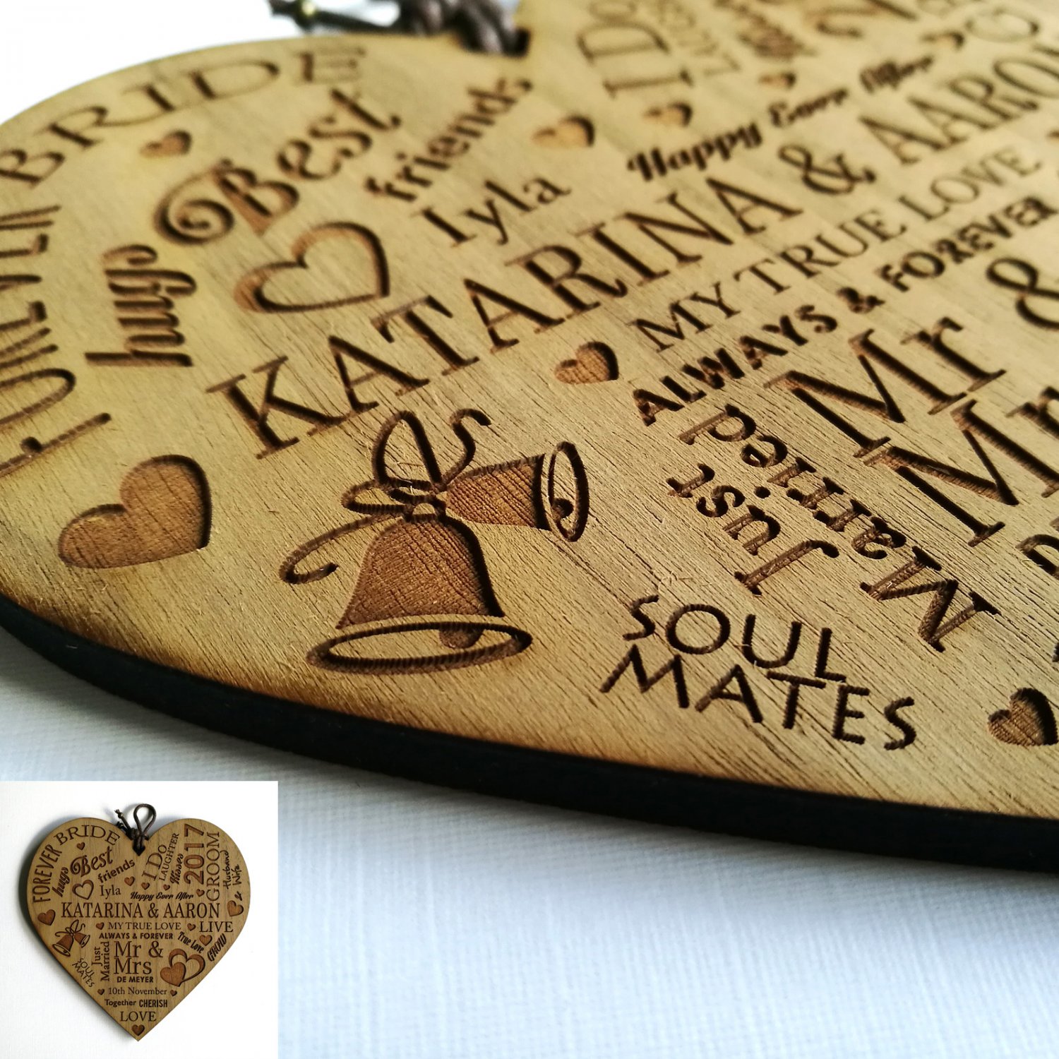 Wedding Wooden Plaque Personalised Word Art Gift Marriage Present Heart