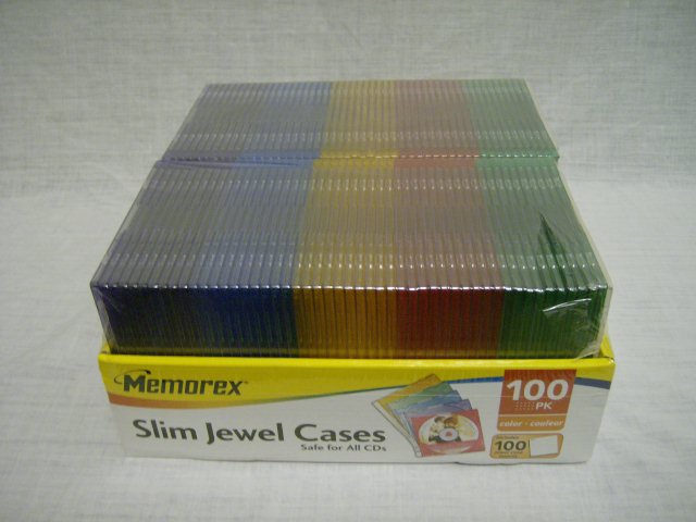 case-of-100-memorex-clear-colored-cd-jewel-cases-case-inserts-nib