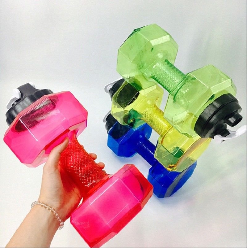 Gym Bottle Water Dumbbell Kettle Bpa Free Training Drink Cap Fitness 2.5 L New