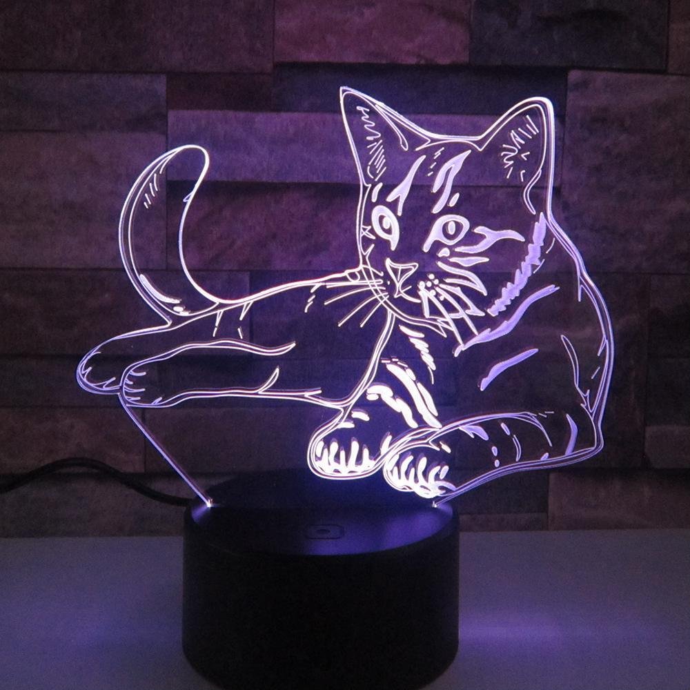 Led Night Light Table Lamp Cat Animal 3d Color Illusion Home Remote Touch Switch