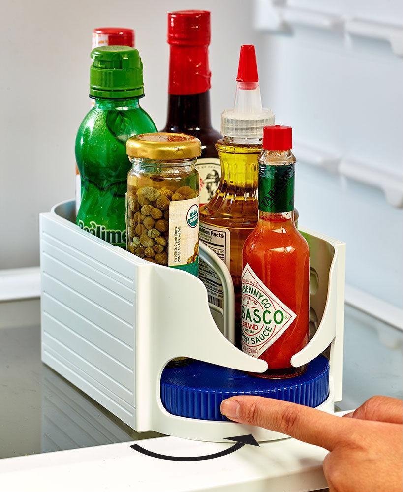Double Roller Rotating Storage Box Rack Organizer Caddy Bathroom Kitchen Swivel