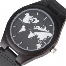 Watch Bamboo Wrist Genuine Leather World Map Quartz Unisex Quartz Dark Wood Men