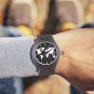 Watch Bamboo Wrist Genuine Leather World Map Quartz Unisex Quartz Dark Wood Men