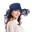 Lace Wide Brim Hat Women Sun Cap Wedding Kentucky Derby Elegant Church Beach