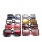 Women Sunglasses Rhinestone Fashion Shades Oversized Square Frame Flat Top Cat