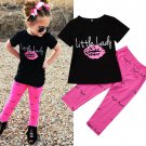 Girls T Shirt Pants Set Clothing Cotton Tops Short Sleeve Toddler Kids Baby Pink