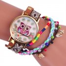 Women Watch Leather Bracelet Knitting Owl Pattern Quartz Wrist Fashion Girls Kid