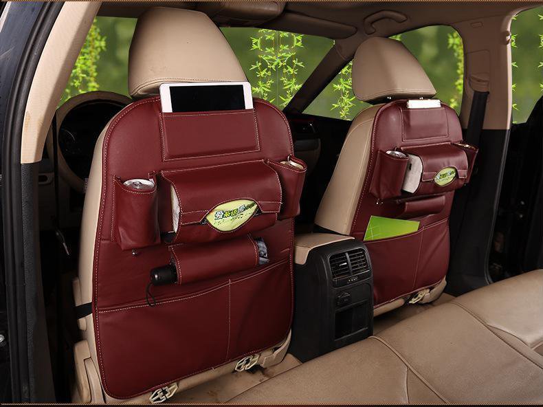 Car Back Seat Organizer Leather Storage Bag Multi Pocket Auto Holder Travel Box