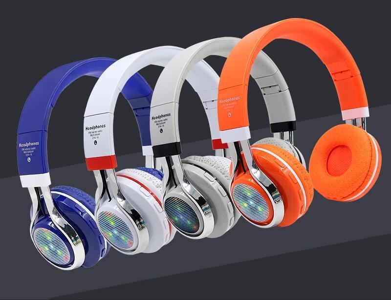 Wireless Led Flashing Headphones Bluetooth Ear Glowing Headset With Mic FM Radio