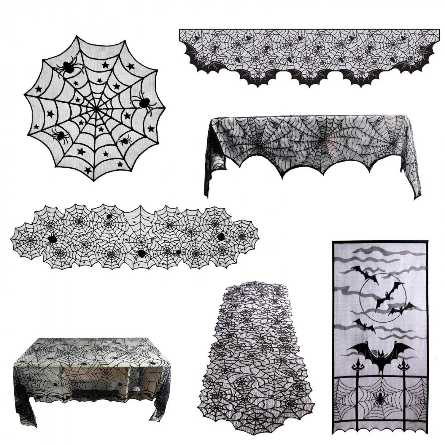 Halloween Table Cover Tablecloth Scarf Decoration Spiders Web Net Bat Curtain