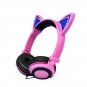 Foldable Headphone Wired Earphone For Kids LED Light Cat Ear Glowing Headset