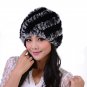 Rabbit Fur Natural Winter Hat For Women Beanies Genuine Warm Cap Knitted Pom