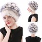 Winter Fur Women Hat Real Rabbit Warm Cap Beanie Beret Knitted Fashion Ladies