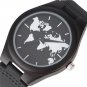 Wrist Watch Bamboo Genuine Leather World Map Quartz Unisex Quartz Dark Wood Men