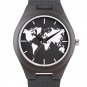 Wrist Watch Bamboo Genuine Leather World Map Quartz Unisex Quartz Dark Wood Men