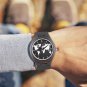 Wrist Watch Bamboo Genuine Leather World Map Quartz Unisex Quartz Dark Wood Men