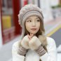 Women Winter Hat And Gloves Set Knit Fur Pom Pom Ball Beanie Girls Warm Ski Cap
