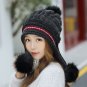 Women Winter Hat And Gloves Set Knit Fur Pom Pom Ball Beanie Girls Warm Ski Cap