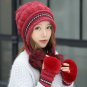 Women Winter Hat And Gloves Set Knit Fur Pom Pom Ball Beanie Girls Warm Ski Cap