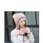 Women Winter Hat And Gloves Set Knit Fur Pom Pom Ball Beanie Girls Warm Ski Cap