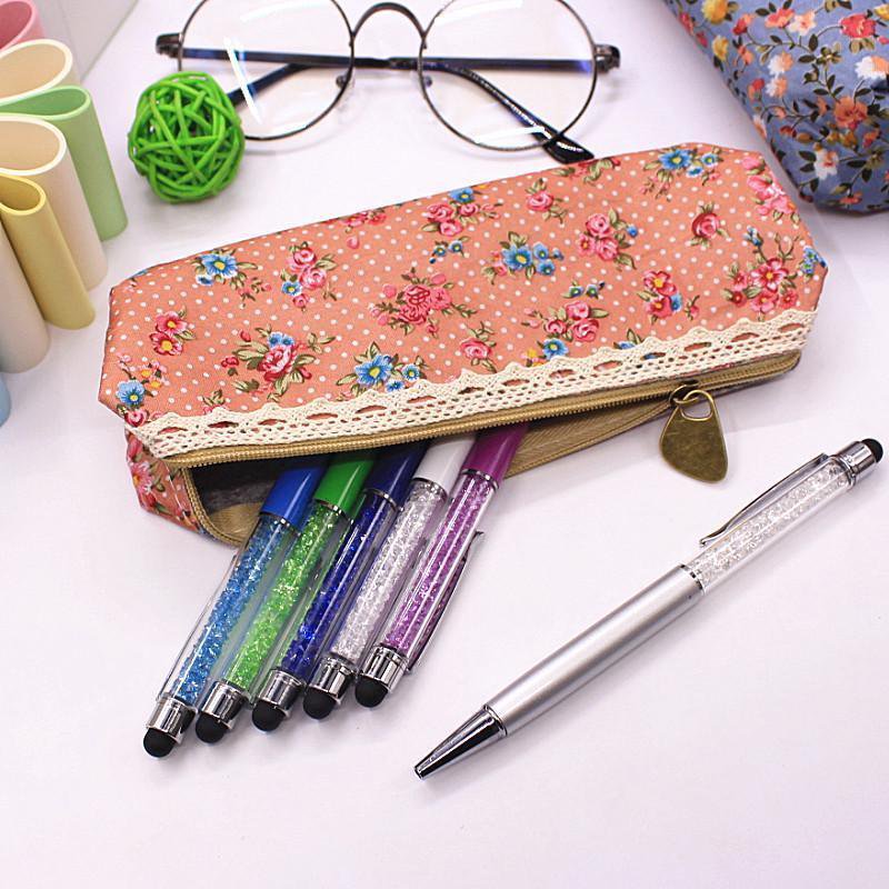 Pen Pencil Case Makeup Cosmetic Bag Floral Flower Pouch Lace Canvas Dot School