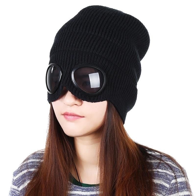 Winter Knitted Hat With Glasses Warm Beanies Skull Ski Women Men Cap New