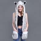 Warm Winter Faux Fur Hat Women Girls Cap Hood Scarf Shawl Gloves Animal Beanie
