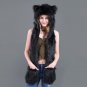 Warm Winter Faux Fur Hat Women Girls Cap Hood Scarf Shawl Gloves Animal Beanie