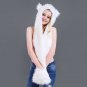 Warm Winter Faux Fur Hat Women Girls Cap Hood Scarf Shawl Gloves Animal Beanie
