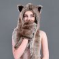 Warm Winter Faux Fur Hat Women Girls Cap Hood Scarf Shawl Gloves Animal Beanie