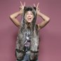 Warm Winter Faux Fur Hat Women Girls Cap Hood Scarf Shawl Gloves Animal Beanie