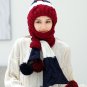 Winter Hat And Scarf Set For Women Warm Knitted Crochet Cap Pompom Beanie New