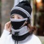Winter Scarf Hat Set For Women Warm Knitted Ski Mask Beanie Scarves Skull Cuff