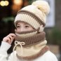 Winter Scarf Hat Set For Women Warm Knitted Ski Mask Beanie Scarves Skull Cuff
