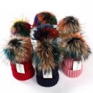 Winter Hat Women Real Fox Fur Pompom Warm Knit Cap Girls Skullies Beanies New