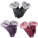Winter Gloves For Women Faux Leather Fur Wrist Warm Lady Mittens Touch Screen
