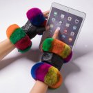 Winter Gloves Leather For Women Real Rabbit Fur Fingerless Wrist Warm Mittens