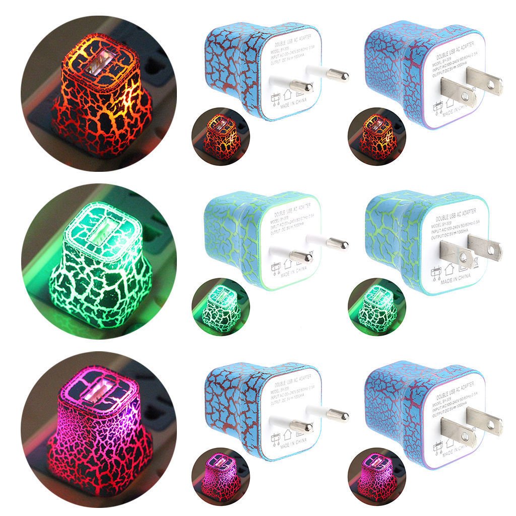 Glow Phone Wall Charger Adapter Universal Power Led Dual Usb Plug Us Eu Port New