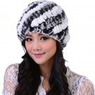 Natural Rabbit Fur Hat For Women Beanies Genuine Warm Winter Cap Knitted Pom Pom
